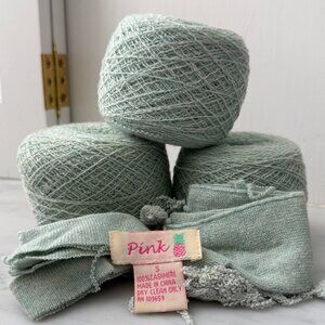 100% Cashmere Yarn Green Recycled Sweater Pink Pineapple Upcycled ~161 grams